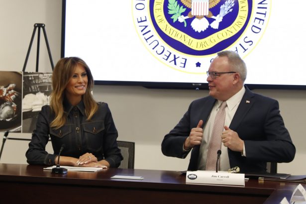 First Lady Melania Trump participates in a policy briefing