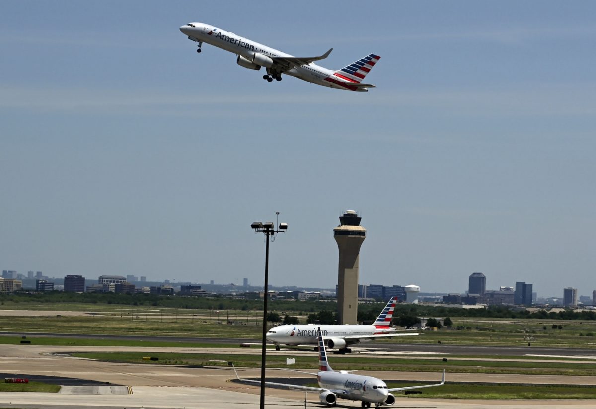 An American Airlines plane takes off from Dallas/Fort Worth International Airport in Dallas,