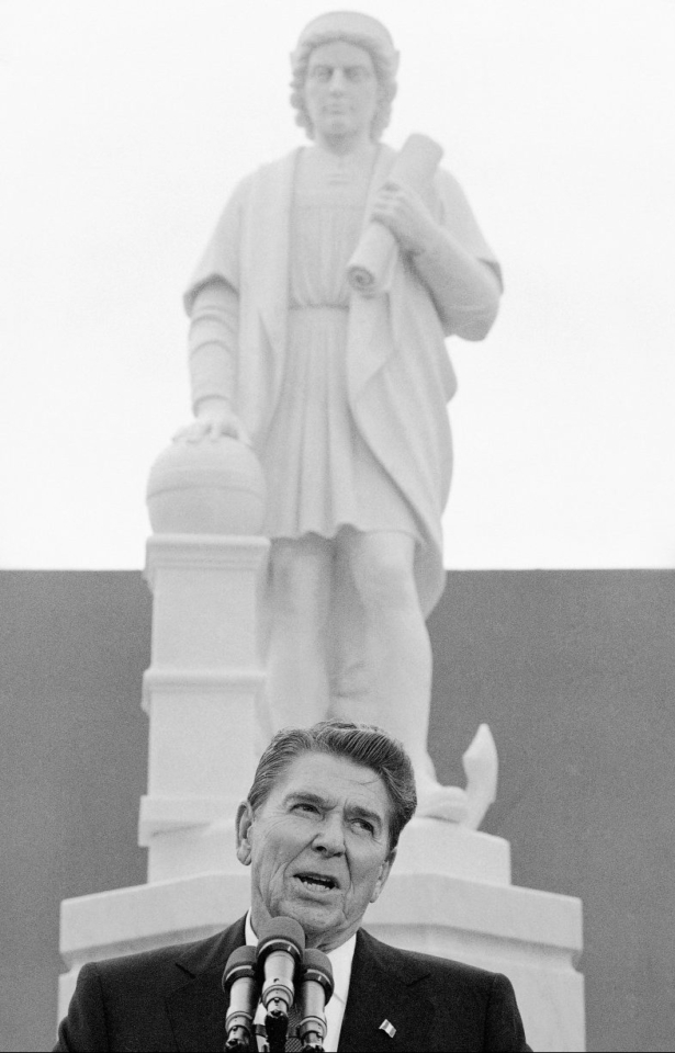 Reagan and Columbus statue