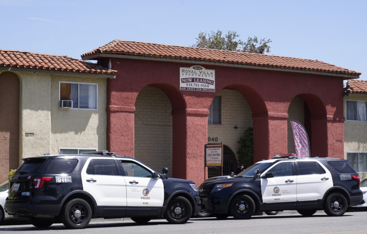 Los Angeles Police investigate the scene of a homicide
