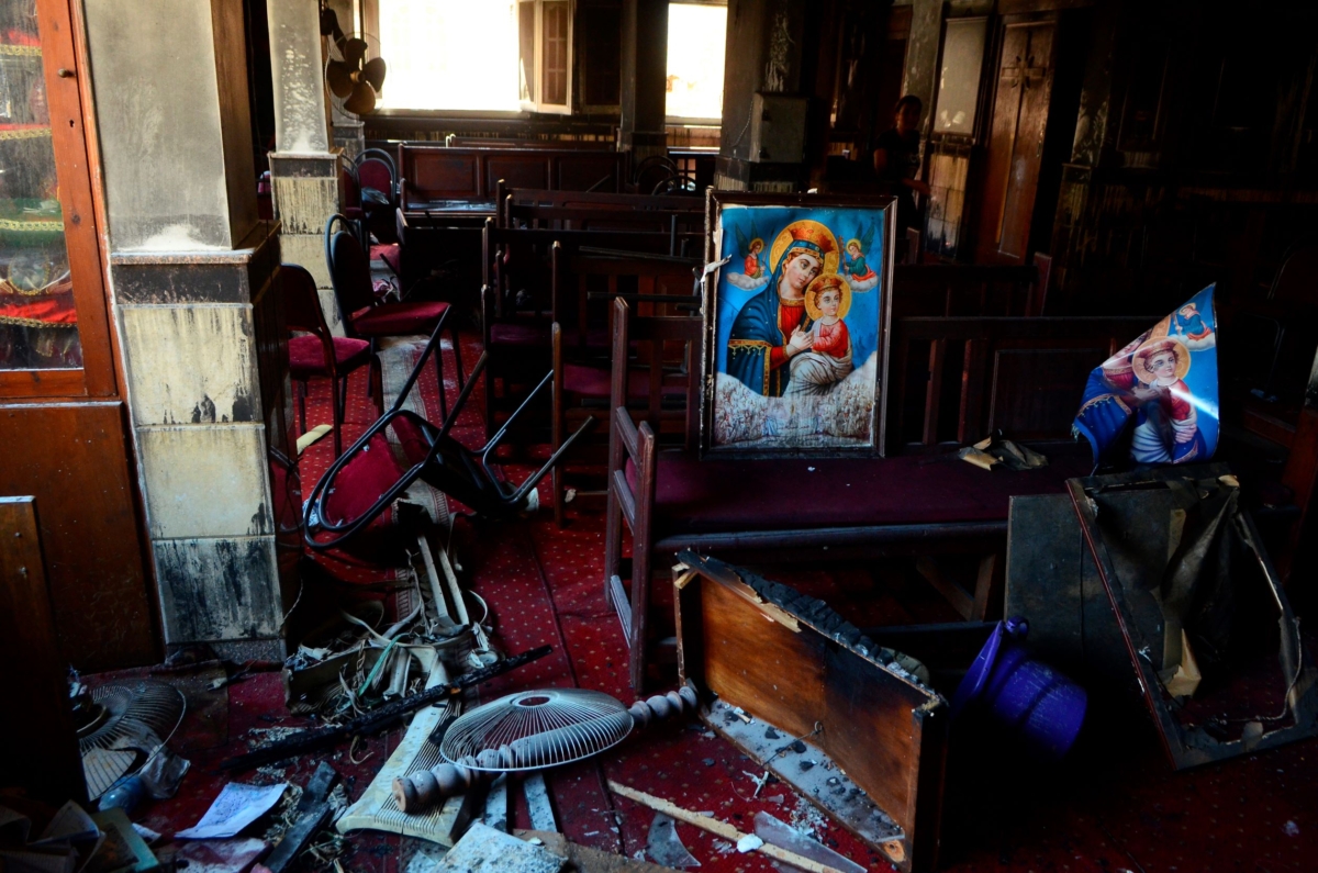 A fire inside the Abu Sefein Coptic church